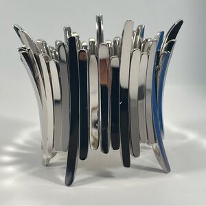 Stretch Silvertone Bracelet Stretch Wide Bars Abstract Contemporary Modern Crown